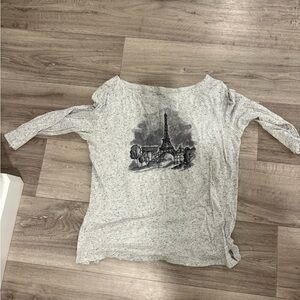 LOFT Heather Gray Eiffel Tower Graphic Long Sleeve Top